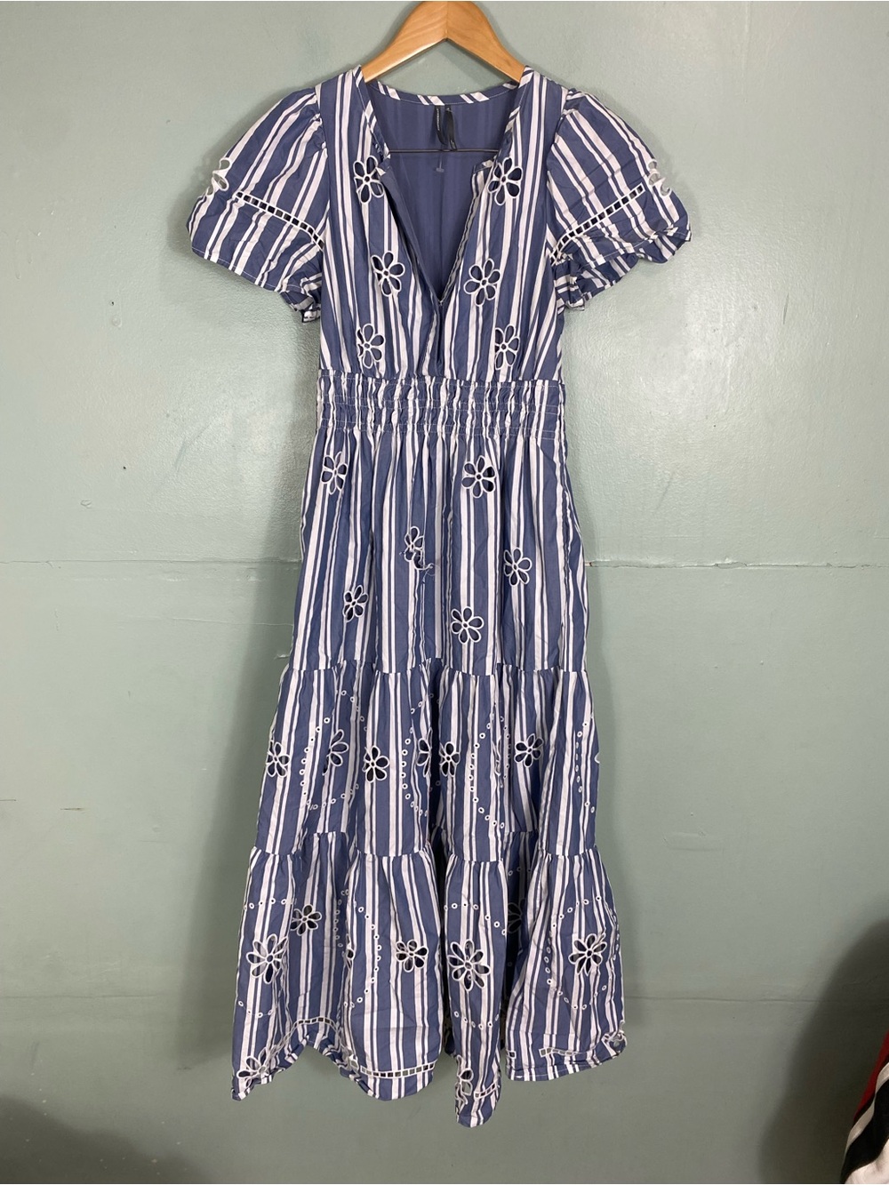 Anthropologie Somerset Maxi Dress Eyelet Embroidered Striped Small FLAWED - Picture 2 of 7